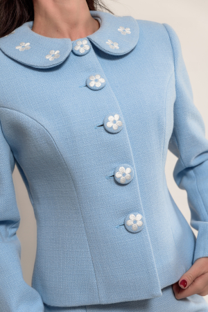 Costum bleu cu fusta conica si broderie [2]