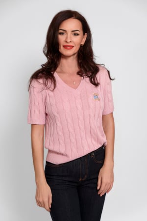 Pulovere - Bluza tricotata cu maneca scurta si decolteu in V