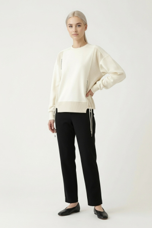 Tricouri/Topuri - Bluza Ecru cu cusatura zig-zag