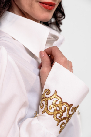 Camasa Effect poplin alb cu detalii vintage aurii [2]