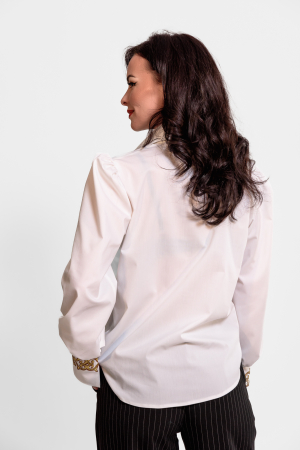 Camasa Effect poplin alb cu detalii vintage aurii [1]