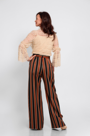 Pantalon palazzo din bumbac 100% cu dungi negru-maro-bej [1]