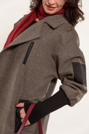 Palton stofa pepit cu casmir si mansete din tricot [3]