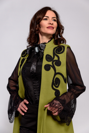 Veste stofa - Vesta eleganta Effect din stofa fistic cu broderii handmade din snur impletit