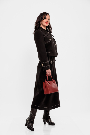 Compleuri - Fusta Effect midi, cusaturi ornamentale in contrast