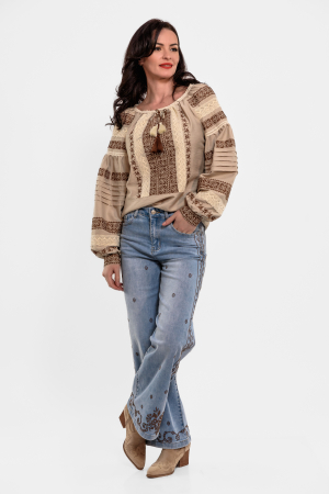 Pantaloni - Blug cu broderie maro