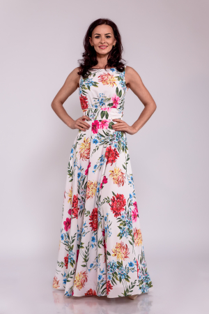 Rochii elegante - Rochie lunga petrecuta la spate_alb flori