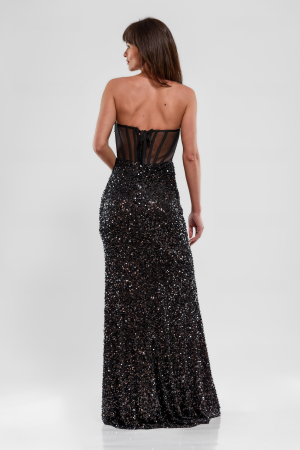 Rochie ocazie neagra cu paiete, corset [2]