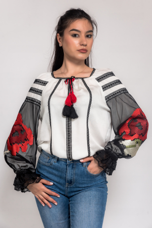 Broderii - Bluza cu broderie si dantela de bumbac
