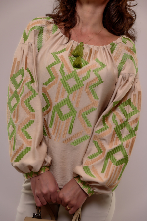 Bluza Effect cu broderie în nuanțe de bej și verde [1]