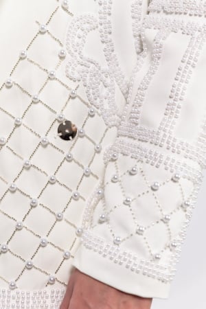 Sacou stofa alba cu broderie model geometric din perle perle [3]