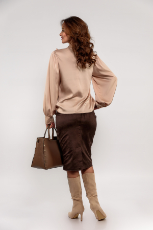 Bluza Effect satin bej cu fundă la gât [3]