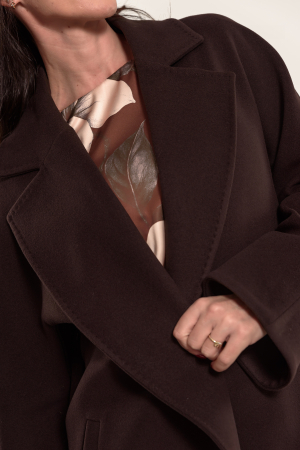 Palton stofa cu casmir,oversize  maro ciocolata [2]