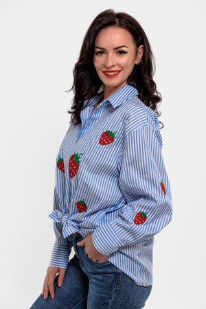 Camasa cu dungi bleu-alb, capsuni brodate [1]