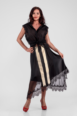 Colectia Noua - Fusta cu design couture din tafta, voal si dantela chantilly