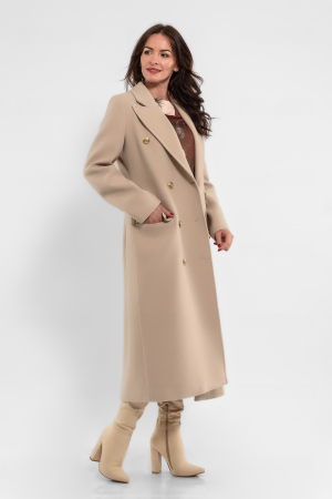 Paltoane - Palton stofa bej cald cu casmir la doua randuri de nasturi