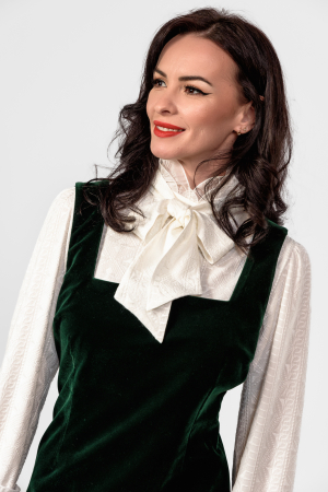 Sarafan Effect midi catifea, cambrat cu decolteu patrat_verde [3]