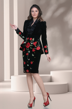 Sacou catifea neelastica cu broderie maci [2]