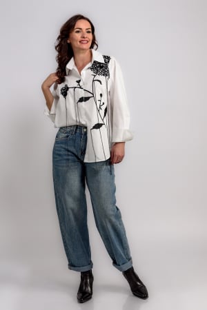 Bluze/Camasi - Camasa poplin premium cu broderie neagra