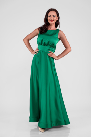 Rochii - Rochie lunga din satin plin verde smarald