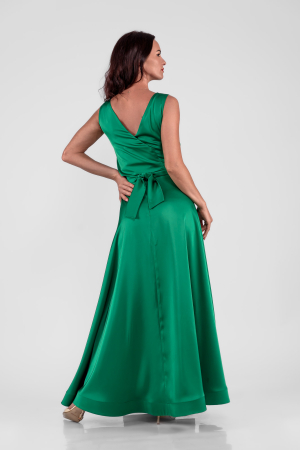 Rochie lunga din satin plin verde smarald [2]