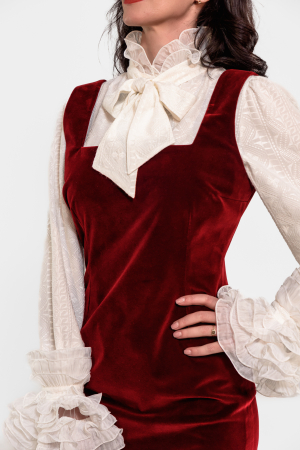 Sarafan Effect midi catifea, cambrat cu decolteu patrat_burgundy [1]