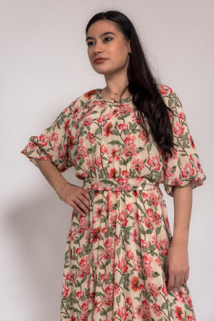 Rochie voal bej cu flori [2]