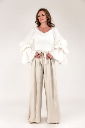 Bluze elegante - Bluza din in 100% cu maneci foarte lungi si foarte largi