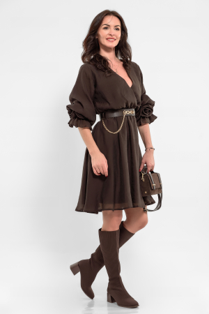 Rochie petrecuta maro ciocolata cu trandafiri handmade la maneci [1]