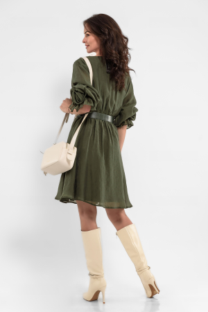 Rochie verde oliv cu trandafiri handmade la maneci [2]