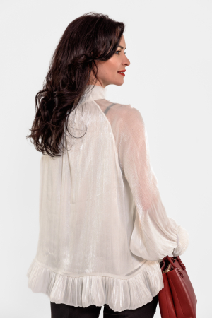 Bluza organza sidefata larga, cu trandafiri pe manseta si la gat, nasturi cu strasuri [2]