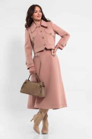 Fuste - Fusta midi stofa roz, cusaturi ornamentale