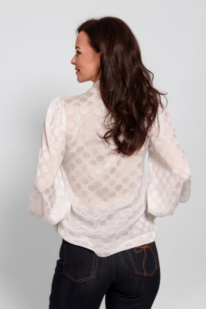 Bluza Effect eleganta ivory, imprimeu fin cu buline si funda [2]