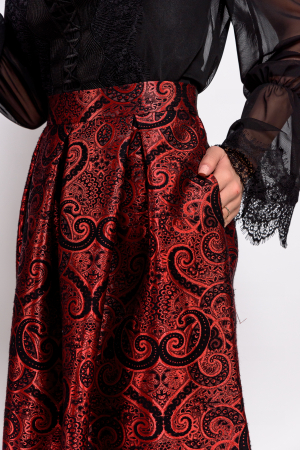Fusta eleganta brocart rosu cu negru [2]