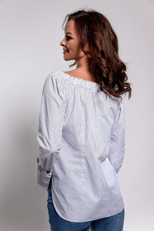 Bluza  Effect trendy  din poplin cu dungi fine si elastic la umeri [1]