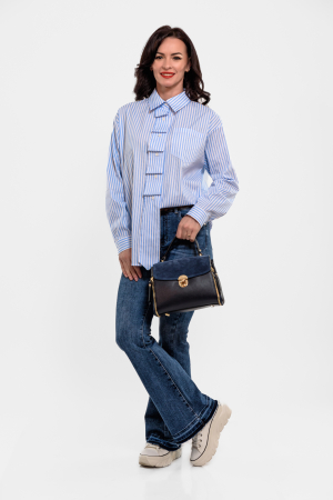 Bluze/Camasi - Camasa cu dungi bleu-alb cu cravata nedetasabila si buzunar la piept