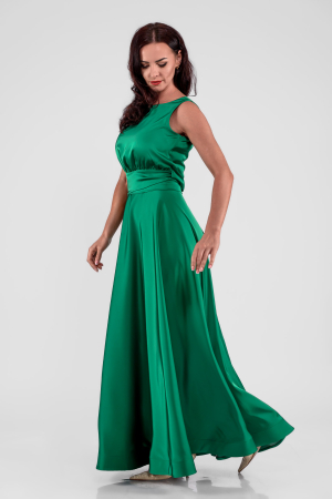 Rochie lunga din satin plin verde smarald [1]