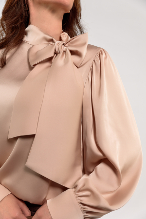 Bluza Effect satin bej cu fundă la gât [2]