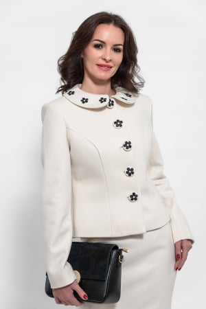Compleu stofa crem cu guler rotund si broderie [1]