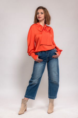 Bluze/Camasi - Bluza satin cu funda ampla la gat si nasturi perla la manseta