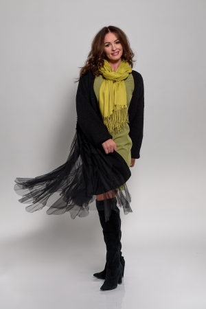 Cardigan tricotat cu volane din tulle [1]