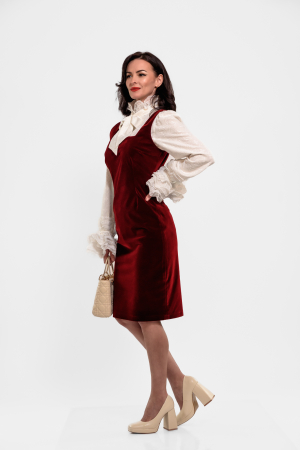 Sarafan Effect midi catifea, cambrat cu decolteu patrat_burgundy [2]