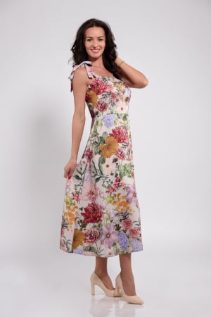 Rochii elegante - Rochie Effect midi  de vara cu flori multicolore