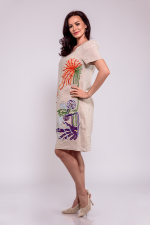 Rochie in maneca scurta_nisip cu aplicatii multicolore din snur [2]