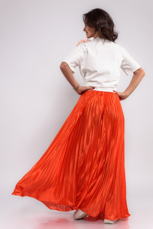 Fusta plisata lunga satinata portocalie [3]