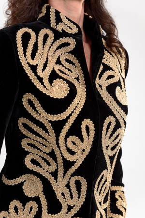 Sacou Effect catifea premium cu broderie baroc bej-aurie [2]