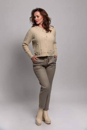 Pantaloni - Pantaloni bej conici stofa groasa de iarna