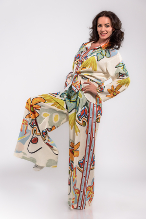 Pantaloni - Pantaloni largi din in imprimat