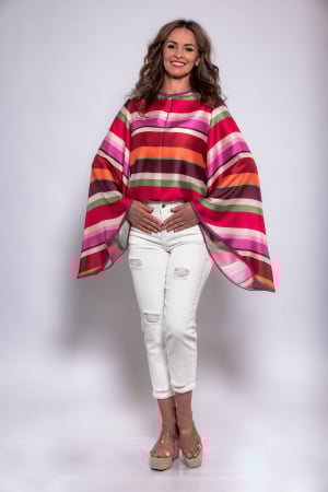 Bluze/Camasi - Bluza cu maneci fluture din satin multicolor