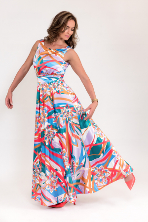 Rochii elegante - Rochie lunga din voal satinat cu imprimeu digital